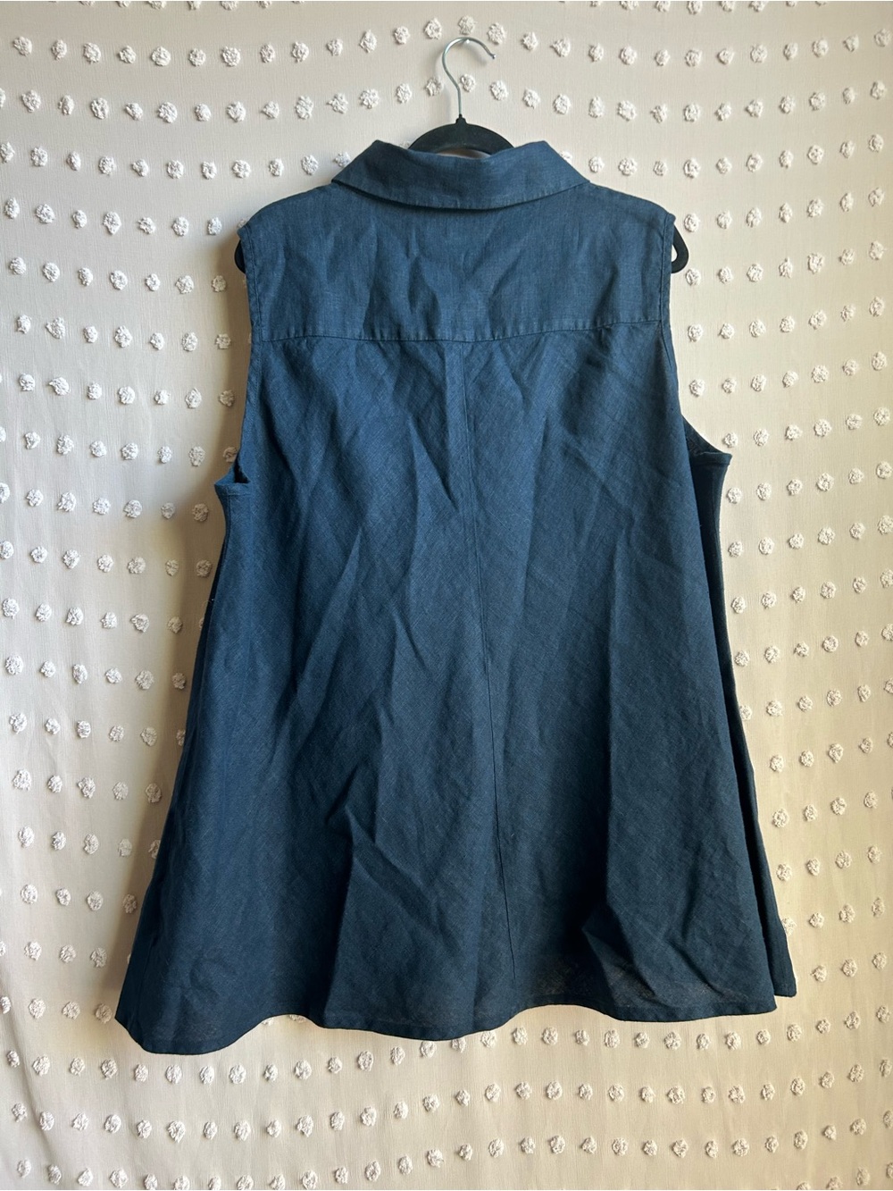Flax Linen Sleeveless Tunic Collared Button Down Sz 1X Navy Blue - Picture 2 of 5
